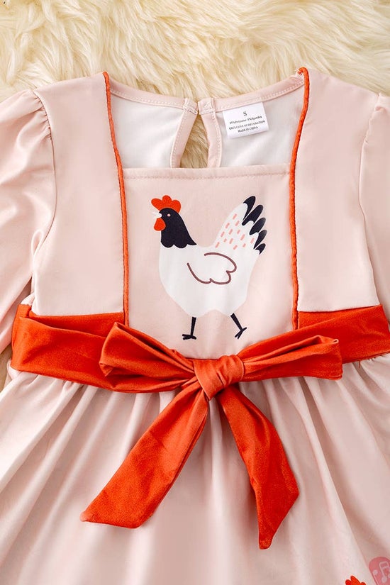 PLAYFUL CHICKEN PRINTED DRESS.