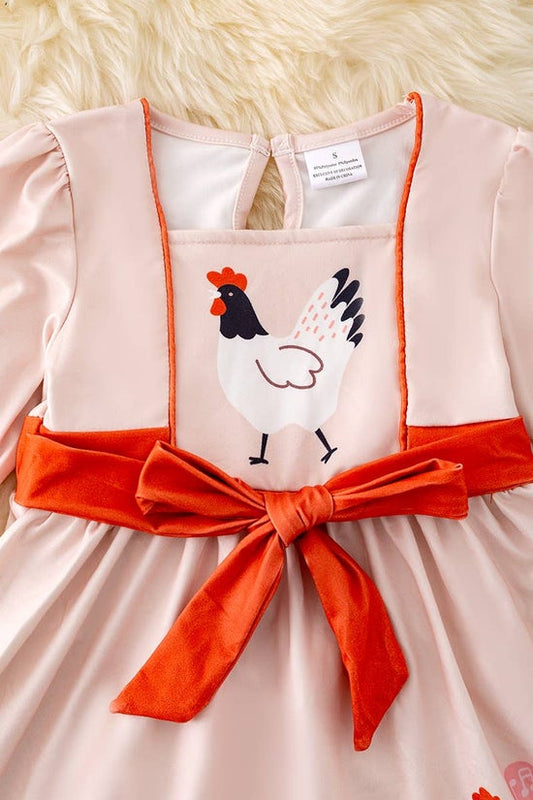 PLAYFUL CHICKEN PRINTED DRESS.