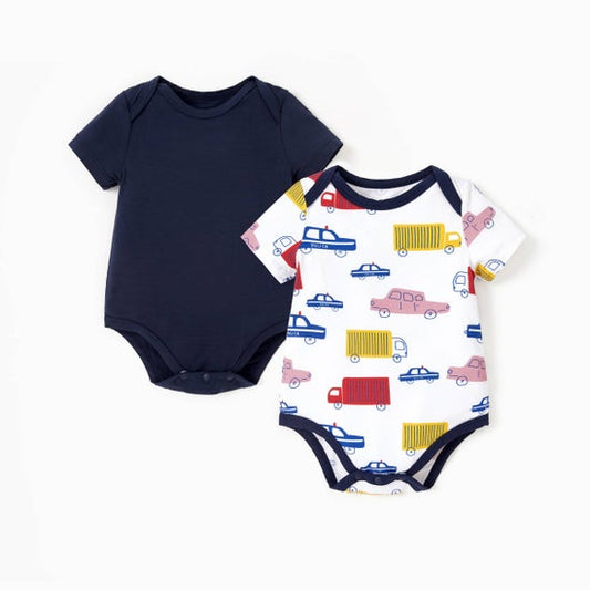 2-Pack Bamboo Baby Boy Solid&Printed Rompers