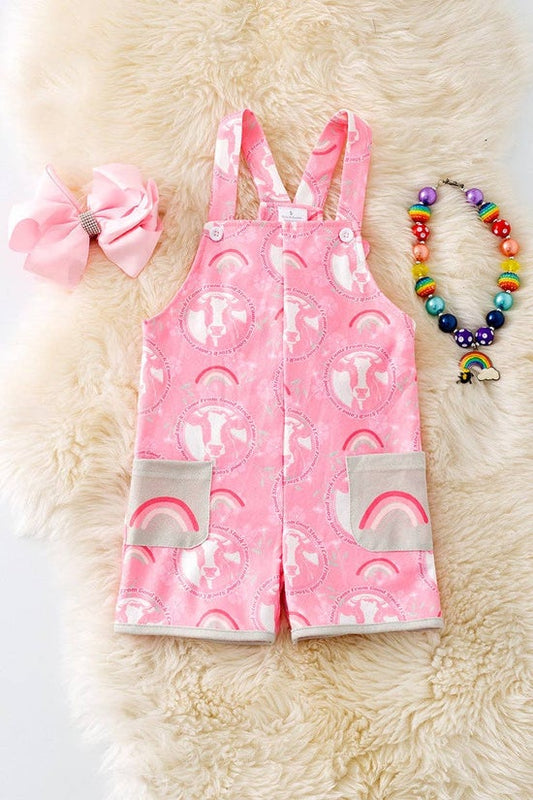 " I come from good stock" cow & rainbow printed girls romper.