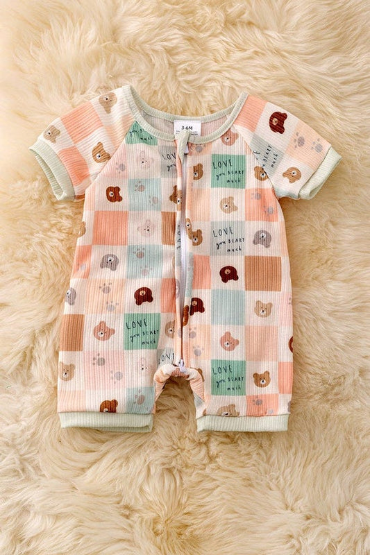 "Love you Beary much"Multi-printed unisex baby romper.