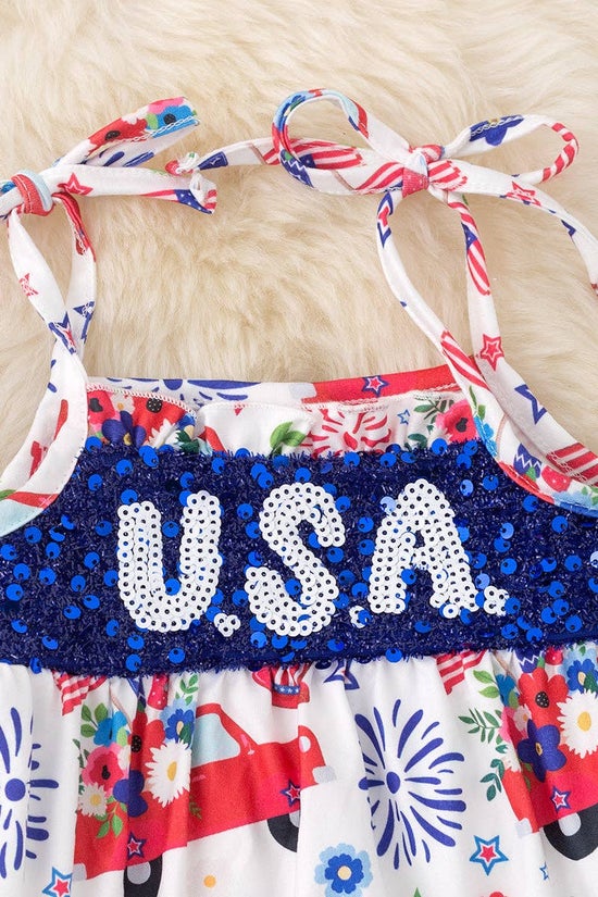 USA Sequins detail baby onesie w/snaps.