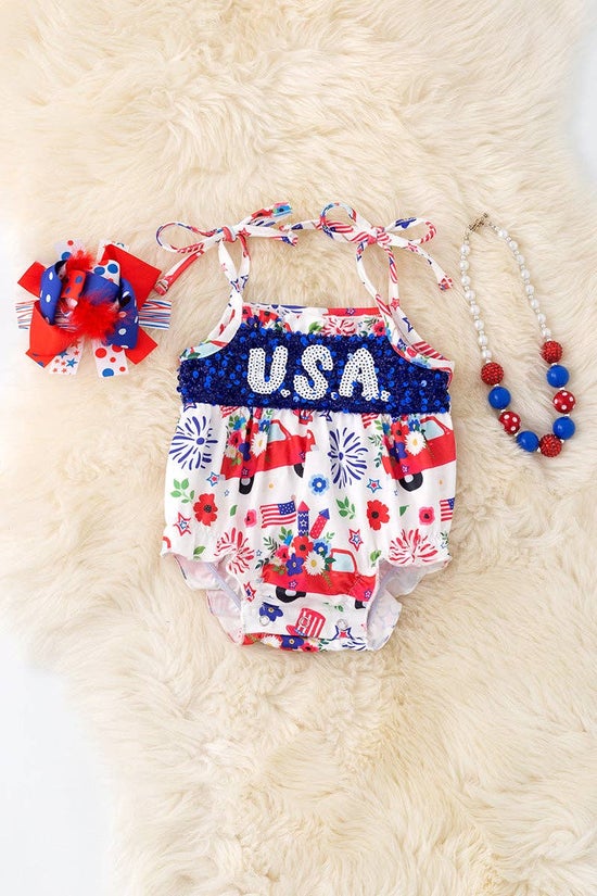 USA Sequins detail baby onesie w/snaps.