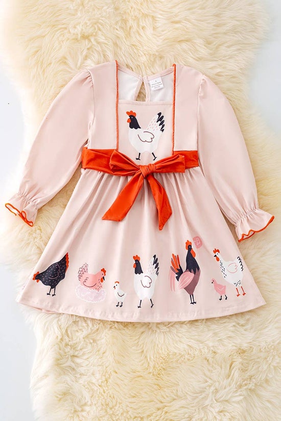 PLAYFUL CHICKEN PRINTED DRESS.