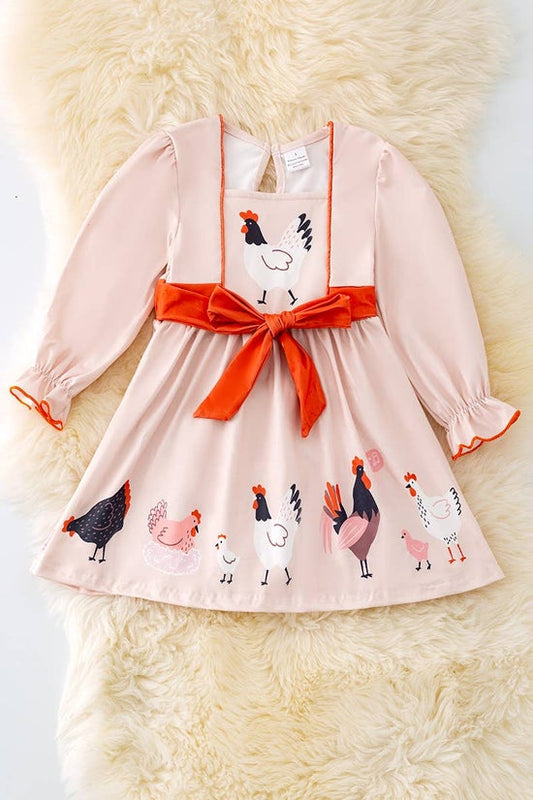 PLAYFUL CHICKEN PRINTED DRESS.