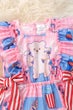 4TH of July" Girls pink patriotic dress with ruffle hem