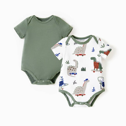 2-Pack Bamboo Baby Boy Solid&Printed Rompers